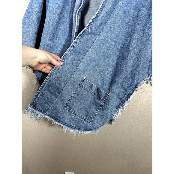 Sundance Oversized Vintage Raw Hem Denim Jean Short Sleeve Cardigan LARGE - Picture 6 of 7
